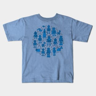 Robots in Space - Blue Circle Kids T-Shirt